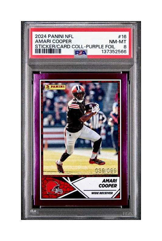 Amari Cooper 2024 Panini Sticker Collection 039/099 #16 Purple Foil PSA 8 NM-MT - Football Card Single