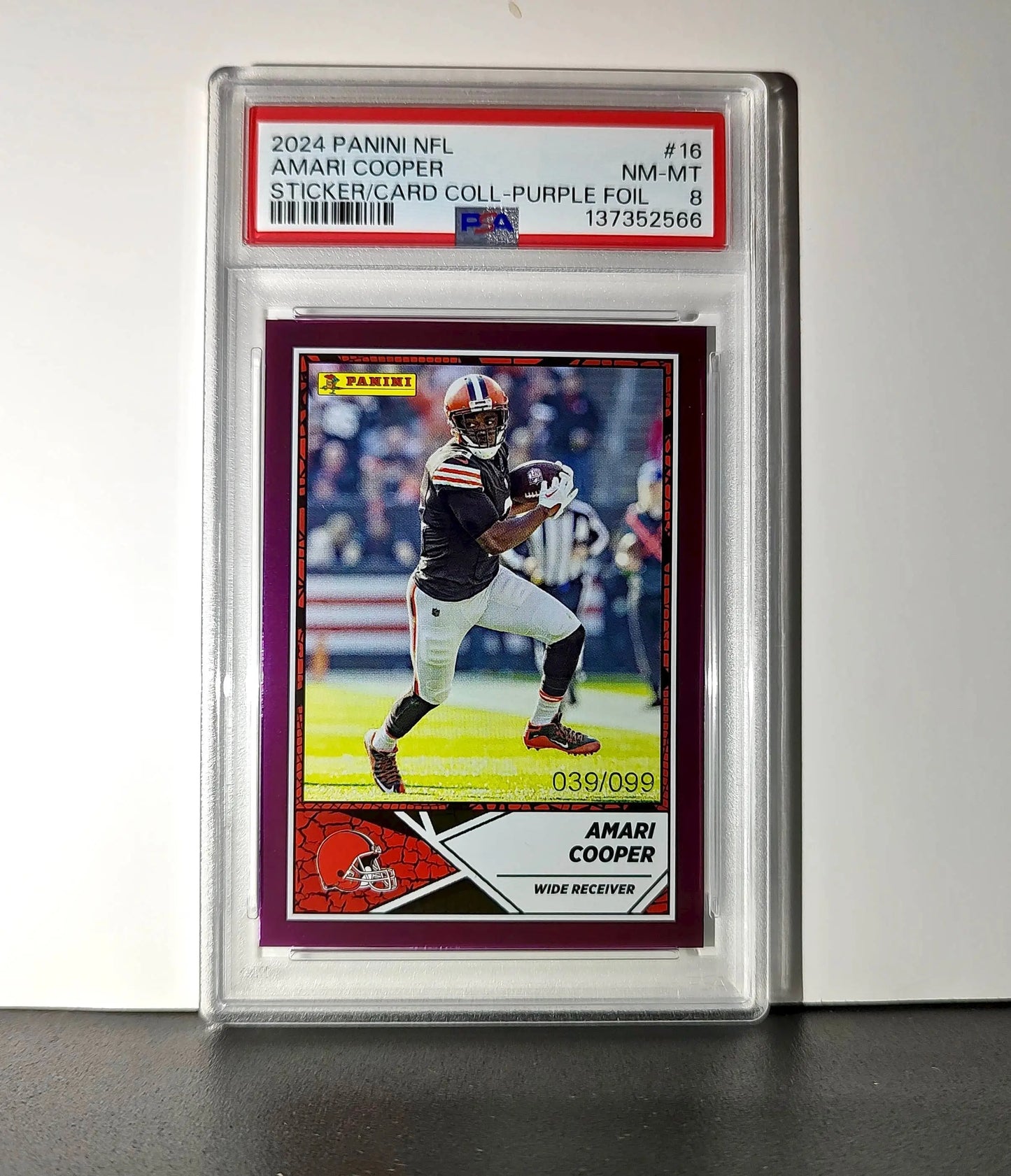 Amari Cooper 2024 Panini Sticker Collection 039/099 #16 Purple Foil PSA 8 NM-MT