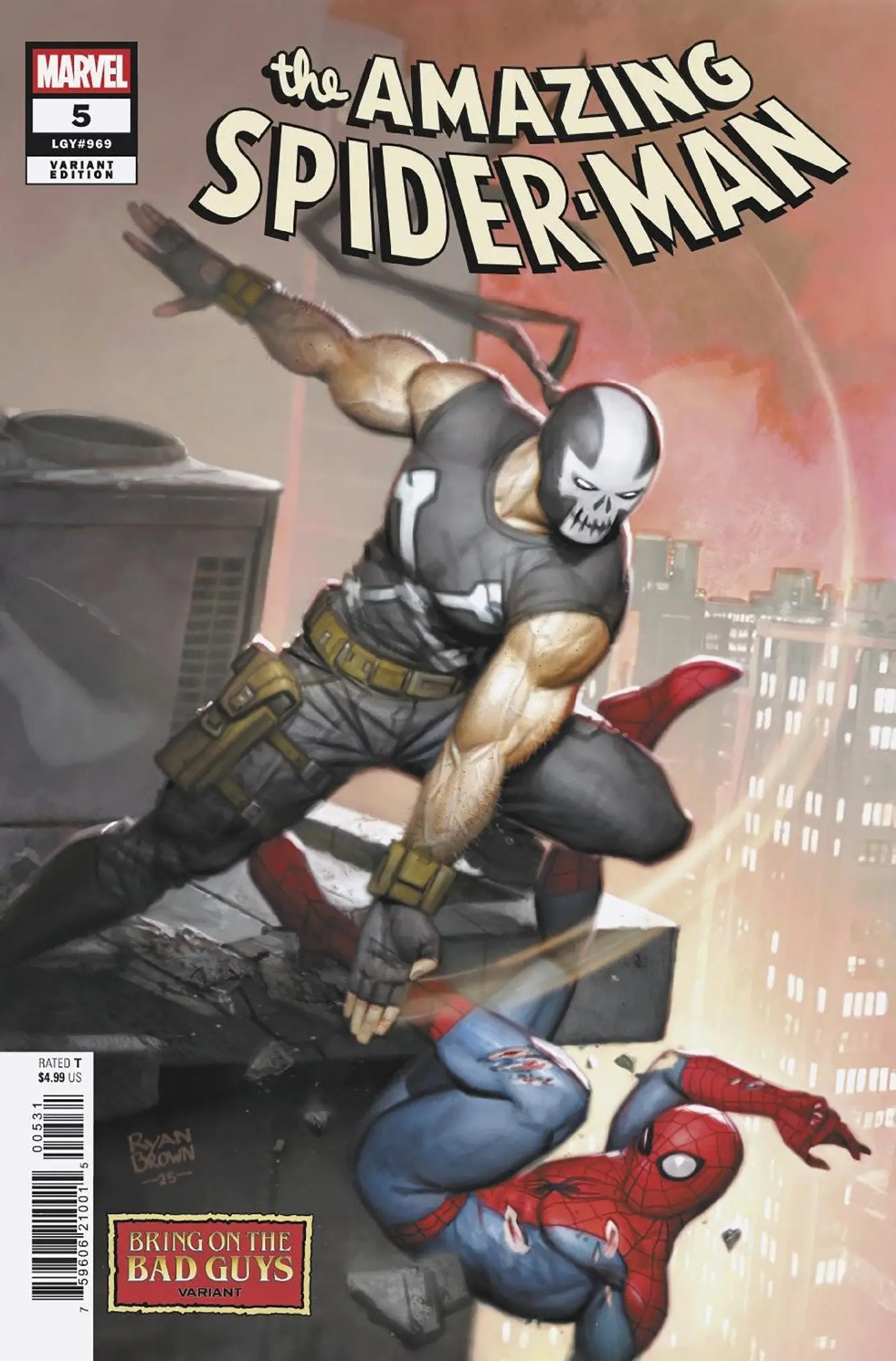 Comic book cover of Amazing Spider-Man #5 Ryan Brown Bring On The Bad Guys Variant featuring bad guys