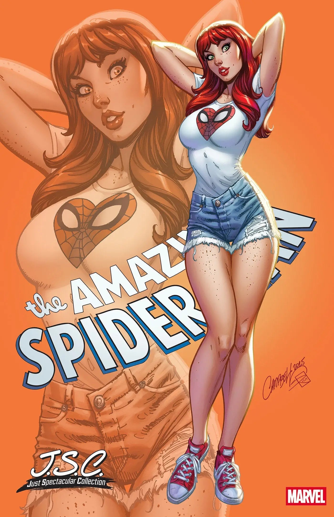 Comic book cover featuring Mary Jane Watson in a Spider-Man t-shirt from Scott Campbell spectacular collection variant