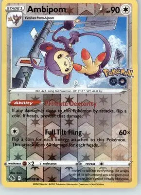 Ambipom - Pokemon GO - 057/078 - Reverse Holo LP - Pokémon Card Single