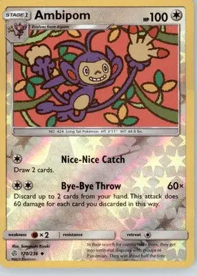 Ambipom - SM - Cosmic Eclipse - Reverse Holo LP - #170/236 - Pokémon Card Single