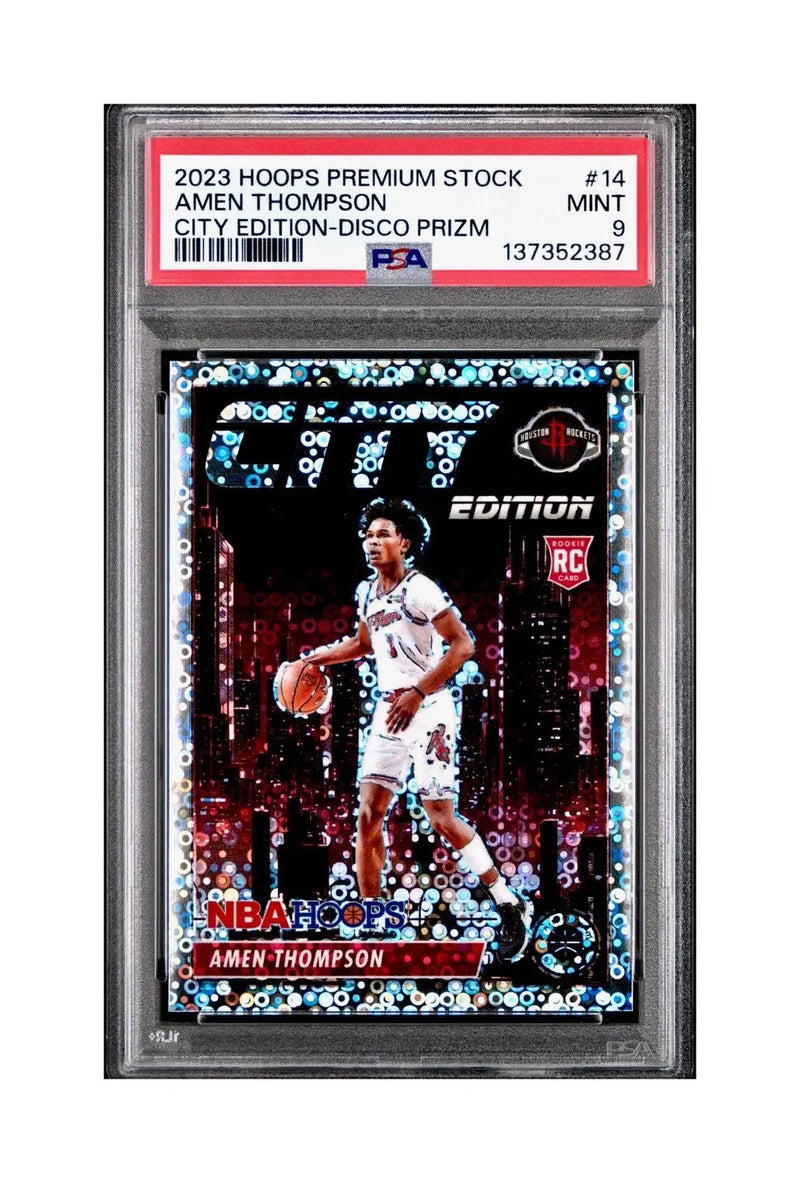 Amen Thompson 2023 Panini Hoops Premium City Edition #14 Disco Prizm PSA 9 Mint