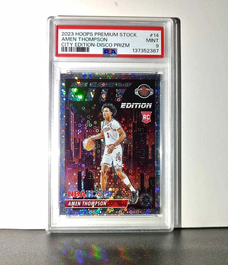 Amen Thompson 2023 Panini Hoops Premium City Edition #14 Disco Prizm PSA 9 Mint