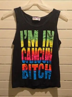 American Cotton Tank Top Womens S Im In Cancun Bitch Graphic Black Heavy Cotton - Apparel