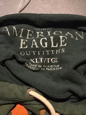 American Eagle Hoodie Mens XLT Green Vintage Pullover Eagle Graphic Fleece - Apparel