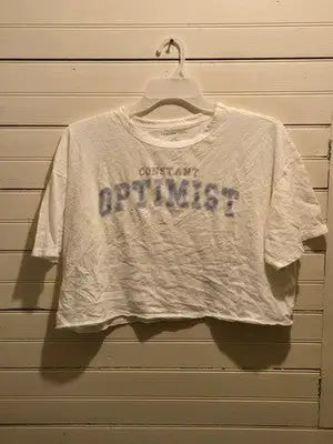American Eagle T-Shirt Womens L Cropped Graphic Constant Optimist White - Apparel