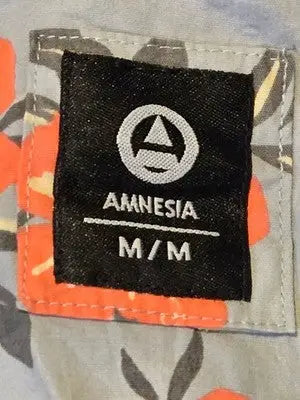 Amnesia Shirt Womens M Floral Short Sleeve Button Up Hawaiian Light Blue Orange - Apparel