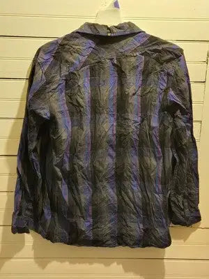 AMPLIFY Button Up Shirt Mens XXL Long Sleeve Snap Front Purple Blue Black Casual - Apparel