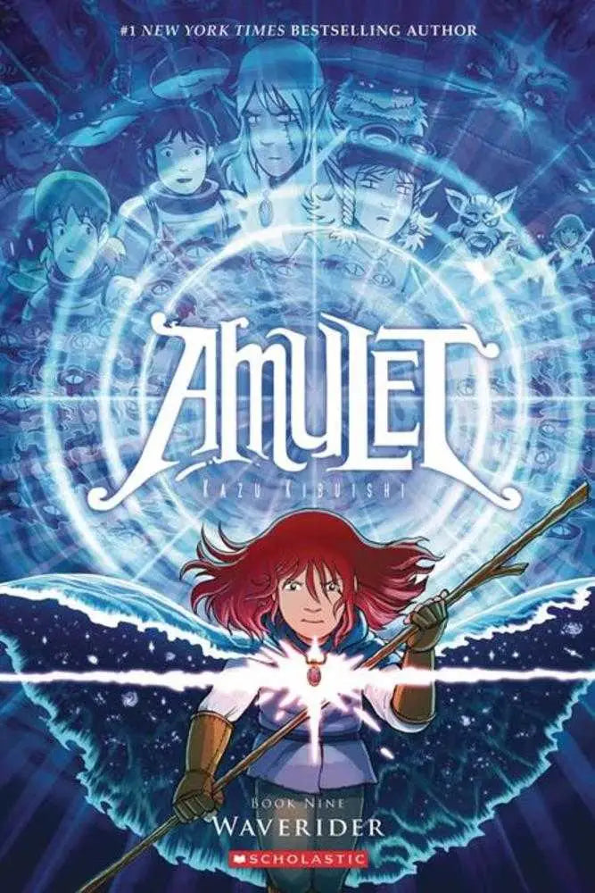 Amulet TPB Volume 09 Waverider cover with red-haired girl and glowing amulet scene
