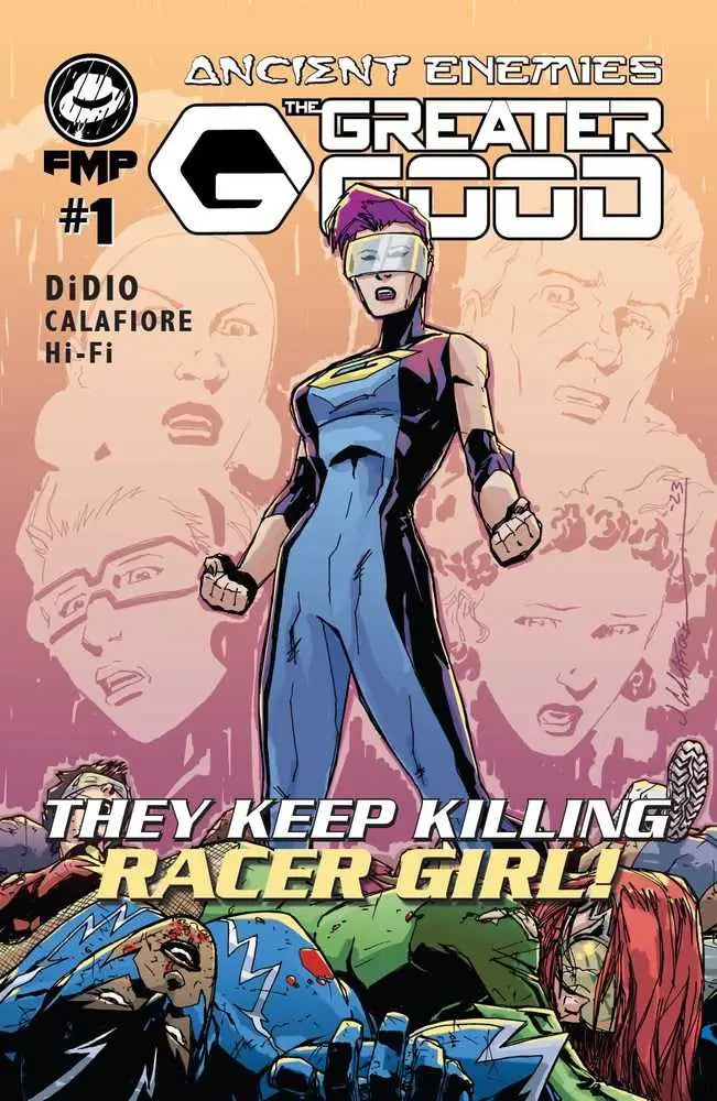 Comic book cover for Ancient Enemies The Greater Good #1 with character in blue dress