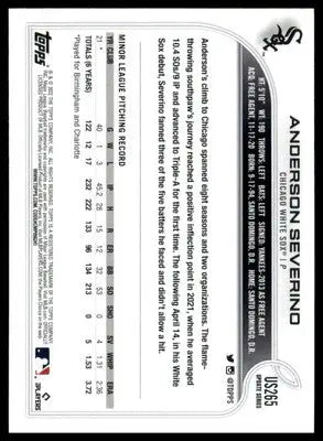 Anderson Severino Rookie 2022 Topps Update #US265 Chicago White Sox - Baseball Card Single