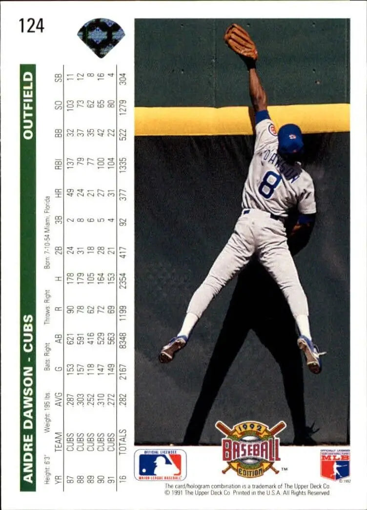 Andre Dawson 1992 Upper Deck MLB #124 Baseball Card Chicago Cubs - Baseball Card Single