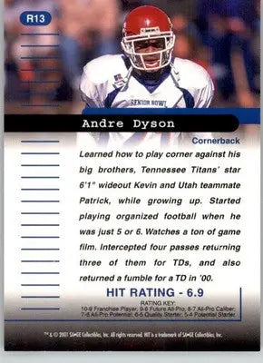Andre Dyson - 2001 SAGE HIT - #R13 - Rarefied #/2001 SN Football - Football Card Single