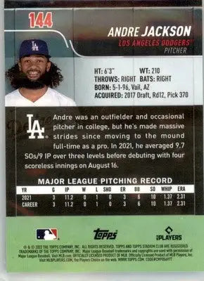 Andre Jackson - 2022 Stadium Club Chrome - #144 - RC Baseball - Baseball Card Single
