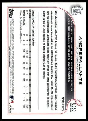 Andre Pallante Rookie 2022 Topps Update #US59 St. Louis Cardinals - Baseball Card Single