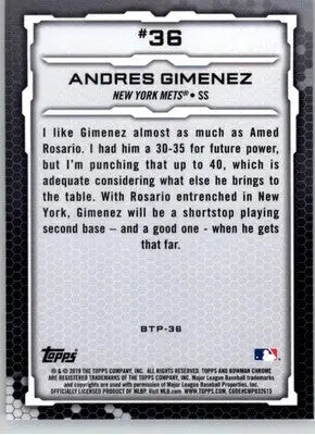 Andres Gimenez - 2019 Bowman - #BTP-36 - Bowman Scouts’ Top 100 Baseball - Baseball Card Single