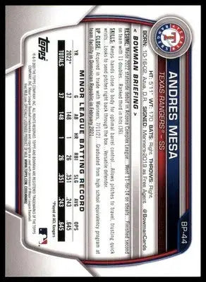 Andres Mesa 2023 Bowman Prospects #BP-44 Texas Rangers - Baseball Card Single