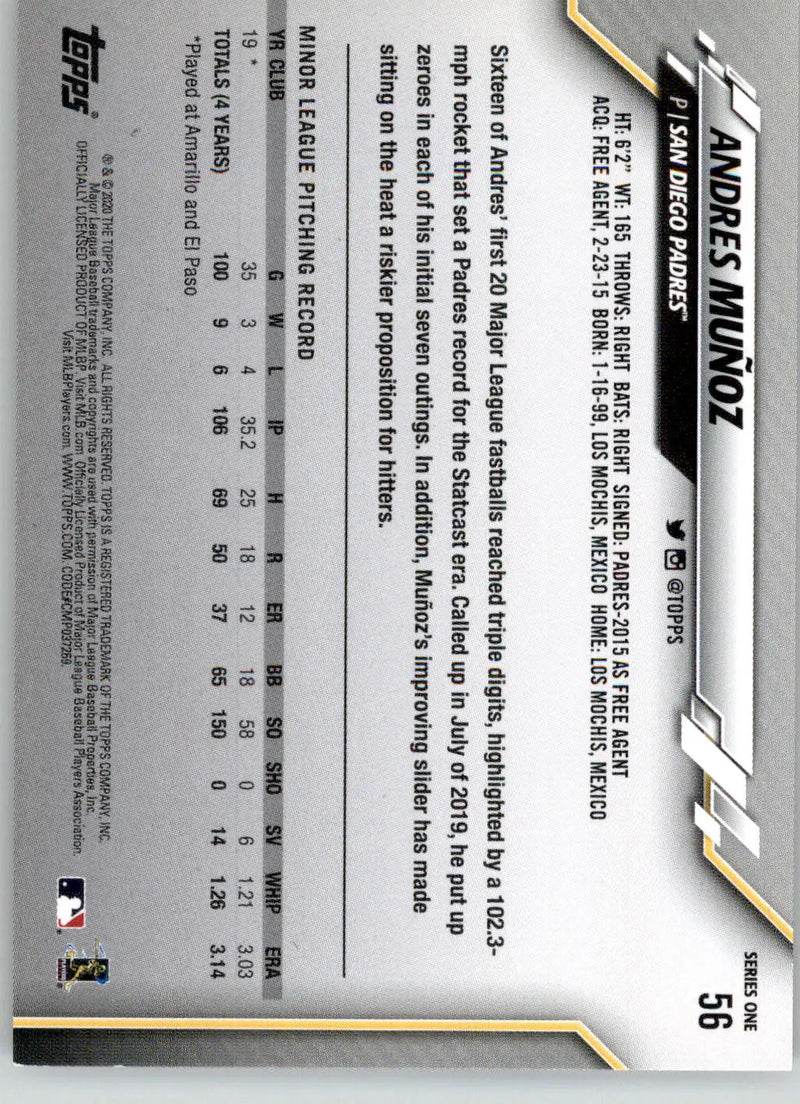 Andres Muñoz - 2020 Topps - #56 - Gold Star Baseball - Baseball Card Single