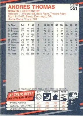 Andres Thomas - 1988 Fleer - #551 - Baseball - Baseball Card Single