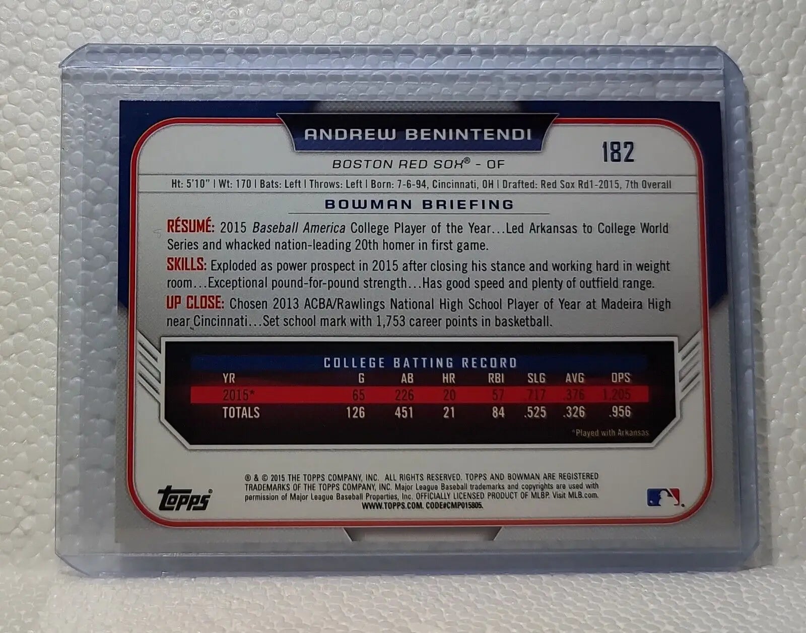 Andrew Benintendi 2015 Topps 1st Bowman #182 Baseball Card Boston Red Sox
