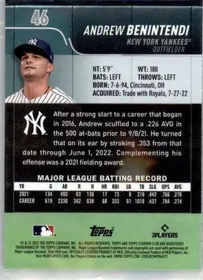 Andrew Benintendi - 2022 Stadium Club Chrome - #46 - Baseball - Baseball Card Single
