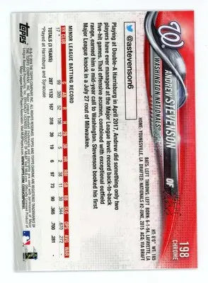 Andrew Stevenson Rookie 2018 Topps Chrome #198 Washington Nationals - Baseball Card Single