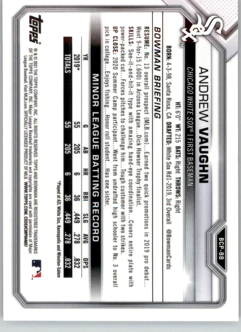 Andrew Vaughn - 2021 Bowman - #BCP-88 - Chrome Prospects Mojo Refractor Baseball