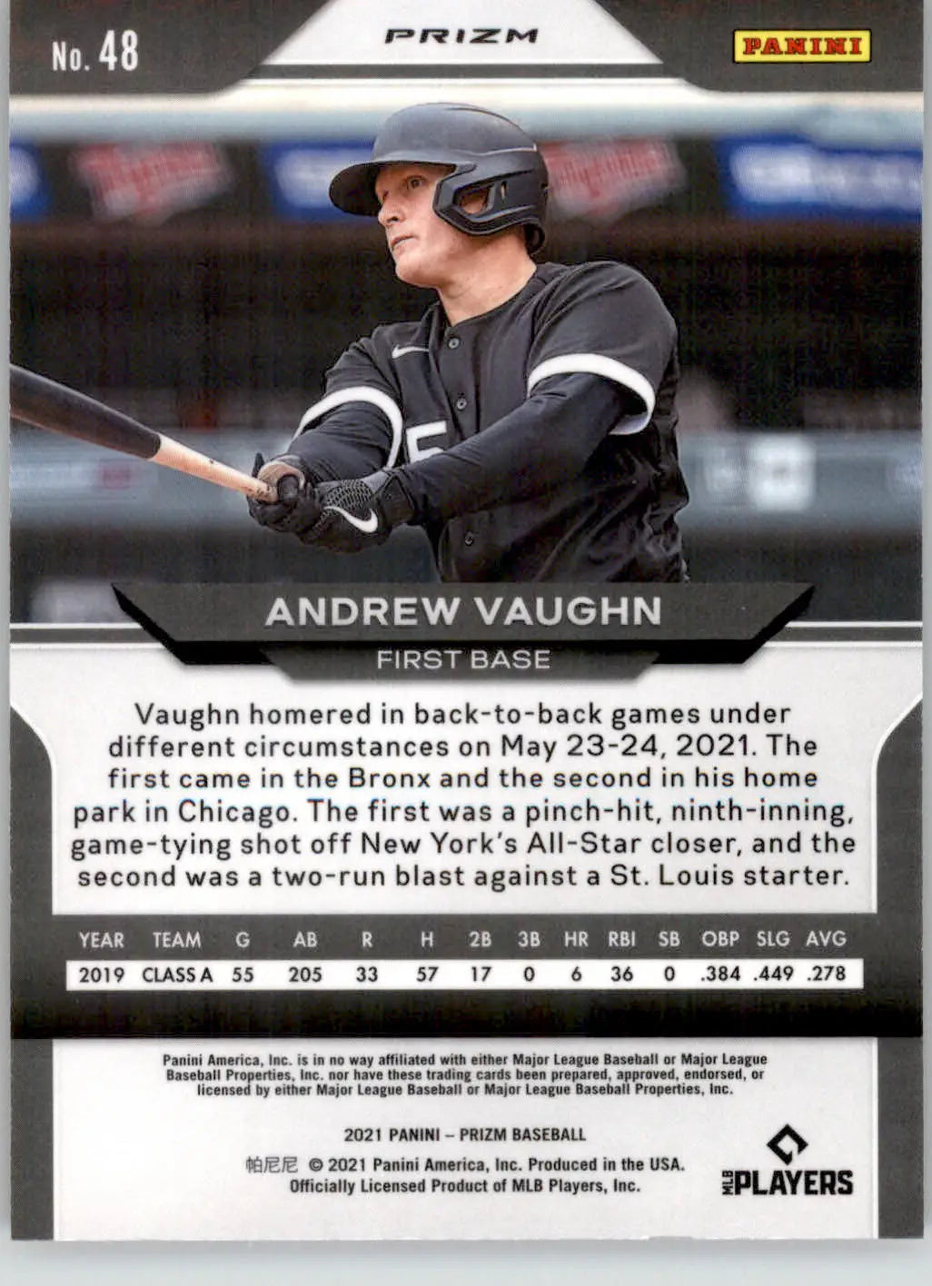 Andrew Vaughn - 2021 Panini Prizm - #48 - Red/White/Blue Prizm Baseball