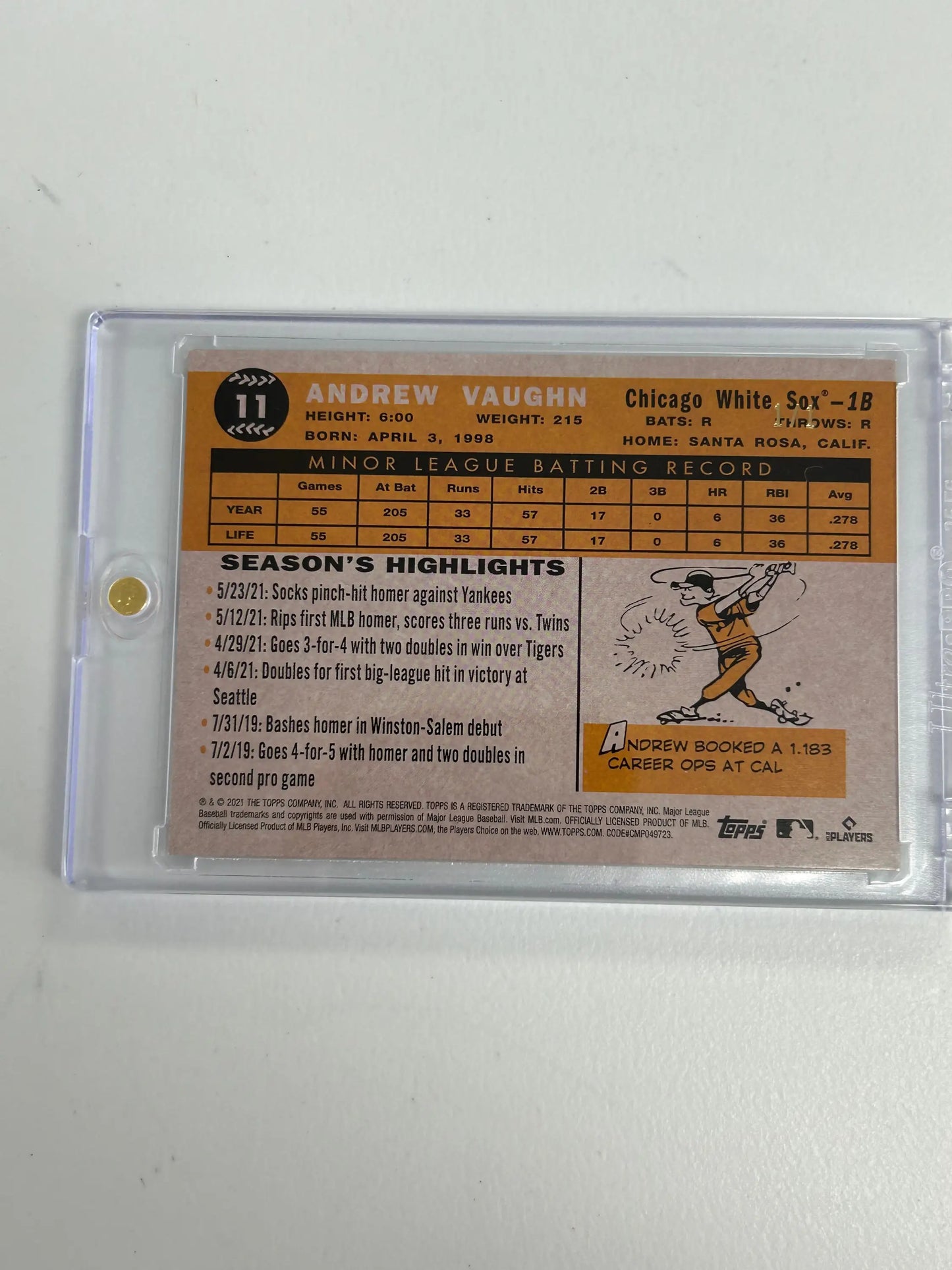 Andrew Vaughn 2021 Topps 70 Years of Baseball Superfractor #1/1 - Baseball Card Single