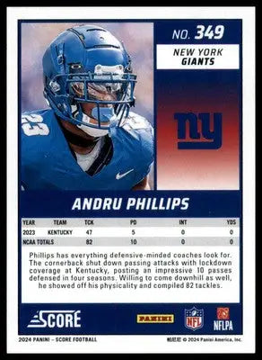 Andru Phillips Rookie 2024 Score #349 New York Giants - Football Card Single