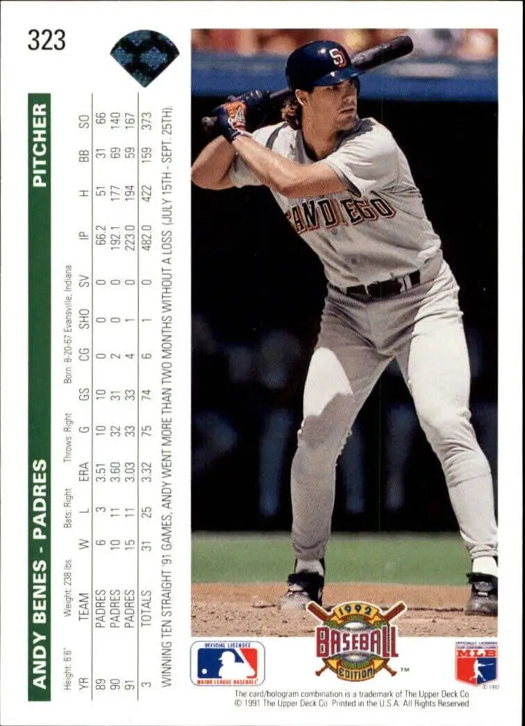 Andy Benes 1992 Upper Deck MLB #323 Baseball Card San Diego Padres