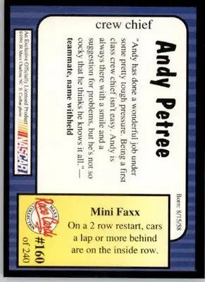 Andy Petree - 1991 Maxx - #160 - RC Racing - Racing Card Single
