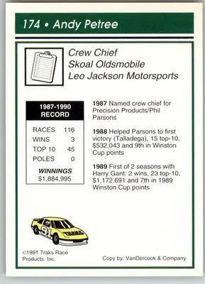 Andy Petree - 1991 Traks - #174 - Glossy RC Racing - Racing Card Single