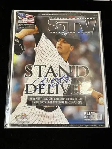 Andy Pettitte signed April 2010 STV Faith Sport magazine cover featuring Yankees legend