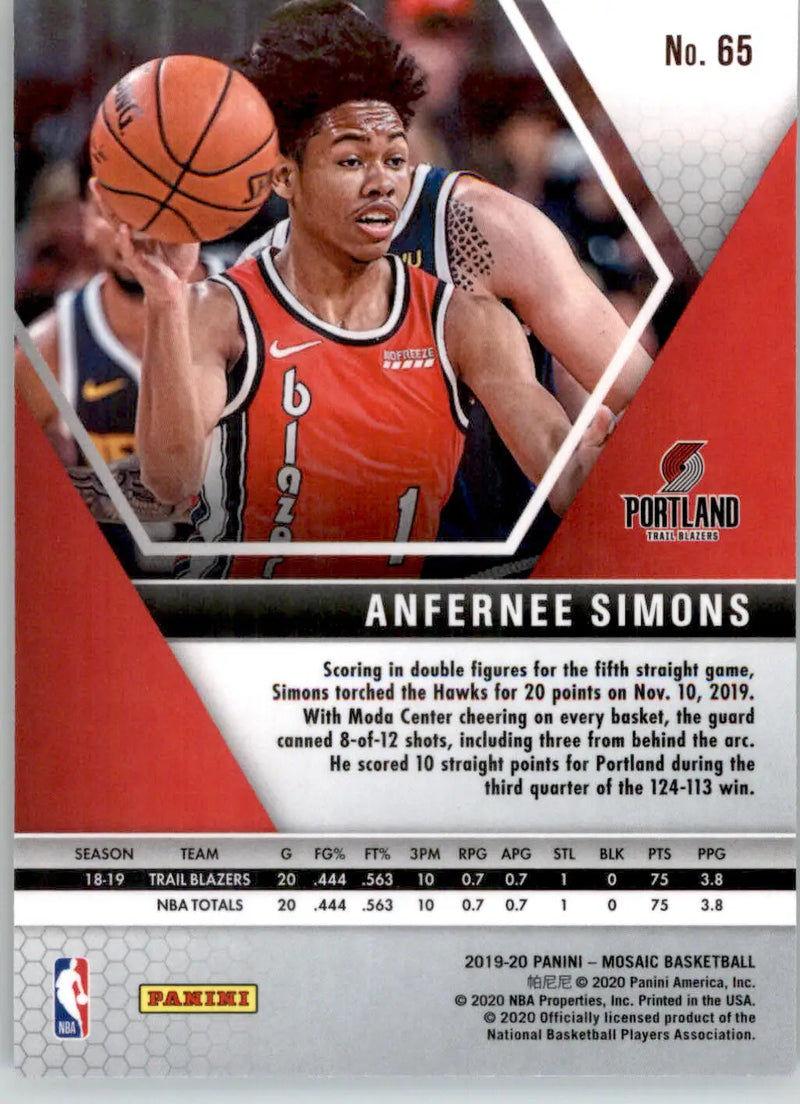 Anfernee Simons - 2019-20 Panini Mosaic - #65 - Basketball - Basketball Card Single