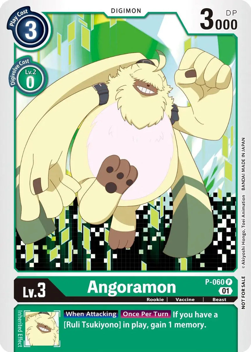 Angoramon Digimon card from Official Tournament Pack Vol 5 with digivolve cost details