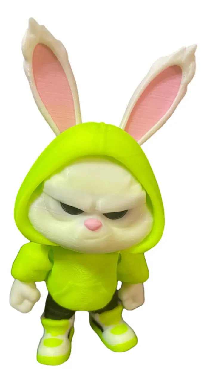 Angry Bunny Figurine 3D Printed – Cute Hooded Rabbit Figure - Keychain
