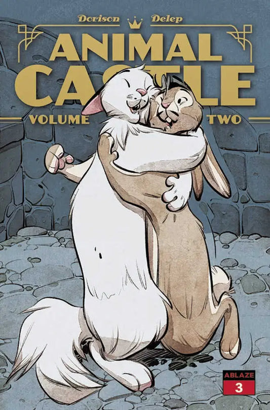 Two cartoon rabbits hugging on Animal Castle Volume 2 #3 Cover A trading card
