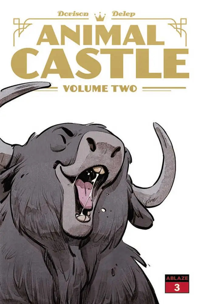 Roaring black buffalo on Animal Castle Volume 2 comic book cover for trading cards
