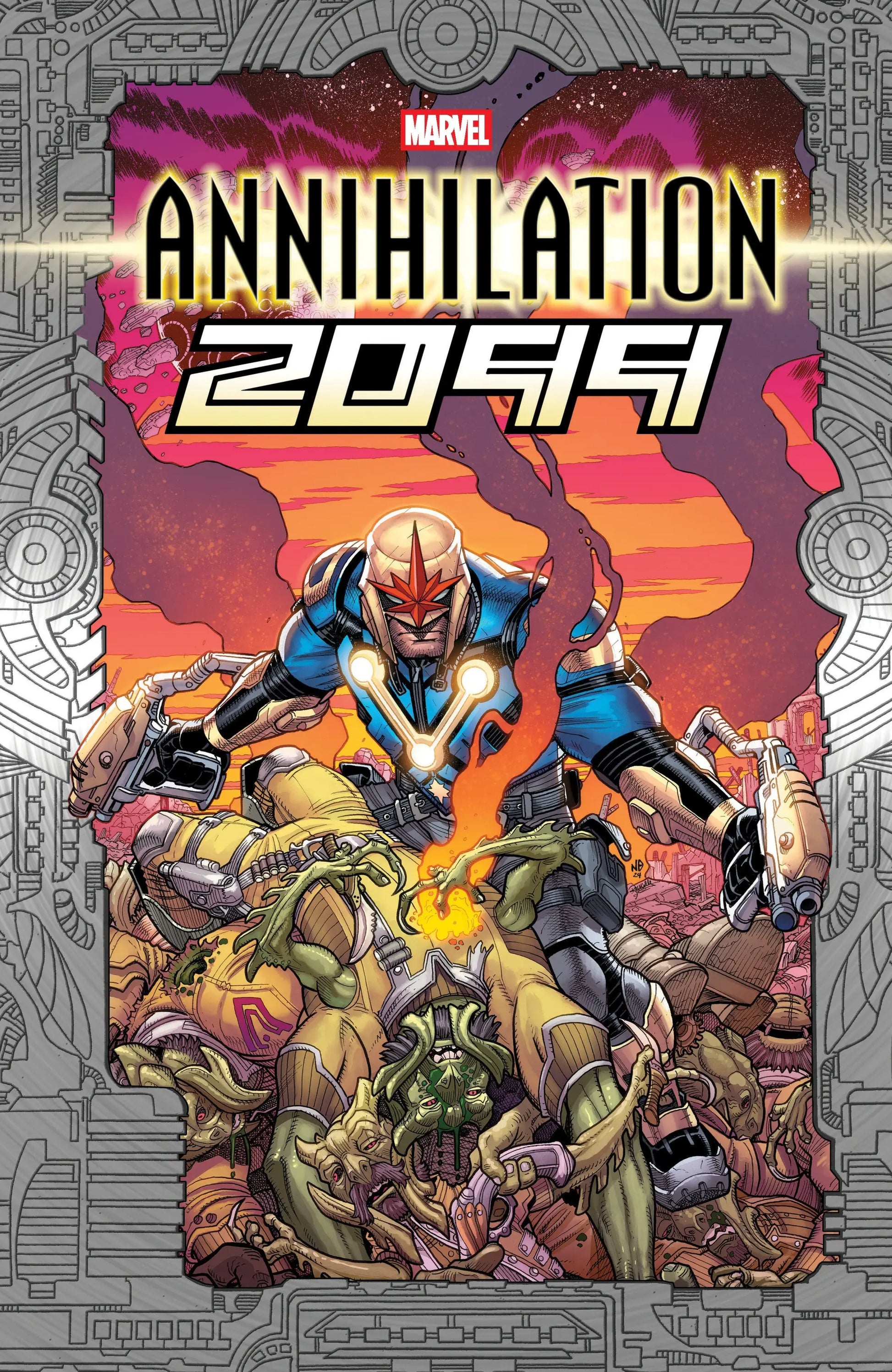 Comic book cover of Annihilation 2099 with vibrant futuristic artwork