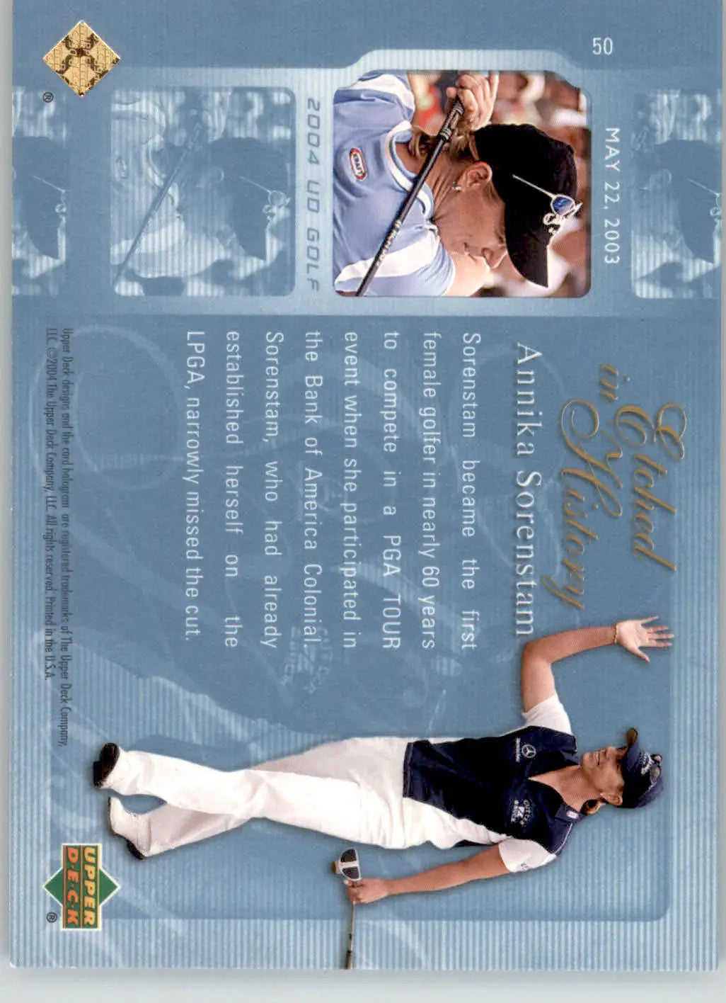 Annika Sorenstam - 2004 Upper Deck - #50 - Golf - Golf Card Single