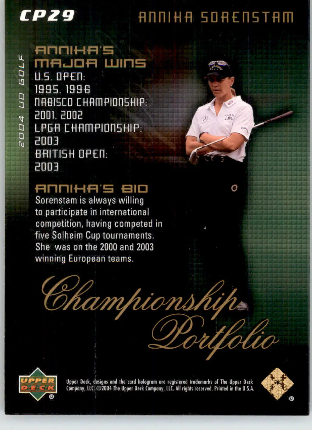 Annika Sorenstam - 2004 Upper Deck - #CP29 - Champion Portfolio Golf - Golf Card Single