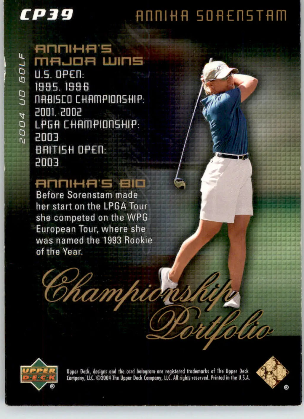 Annika Sorenstam - 2004 Upper Deck - #CP39 - Champion Portfolio Golf - Golf Card Single