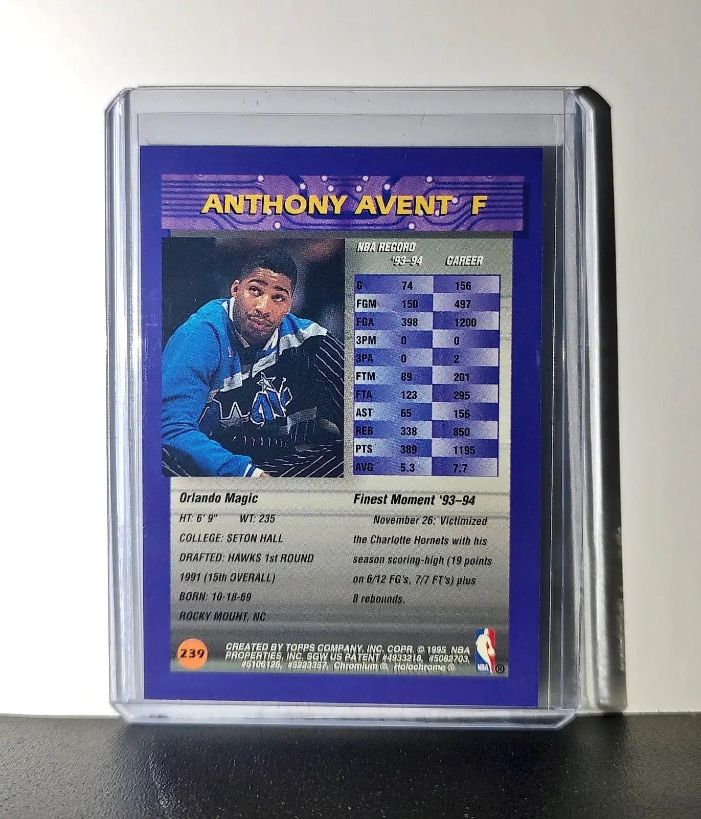 Anthony Avent 1994-95 Topps Finest #239 Basketball Card