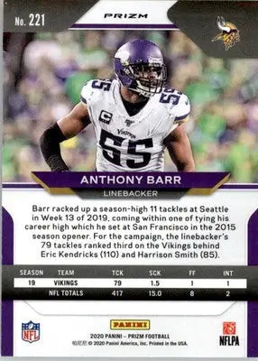 Anthony Barr - 2020 Panini Prizm - #221 - Prizm Red Ice Football - Football Card Single
