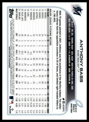 Anthony Bass 2022 Topps Update #US227 Miami Marlins