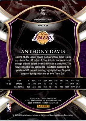Anthony Davis - 2020-21 Panini Select - #45 - Silver Prizms Basketball - Basketball Card Single