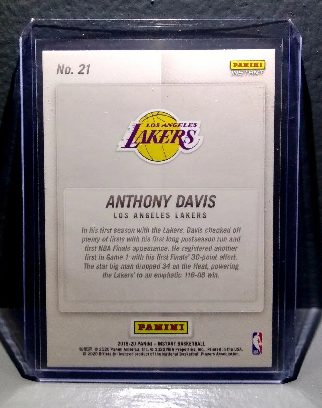 Anthony Davis 2020 Panini LA Lakers NBA Champions #21 Basketball Card - Basketball Card Single