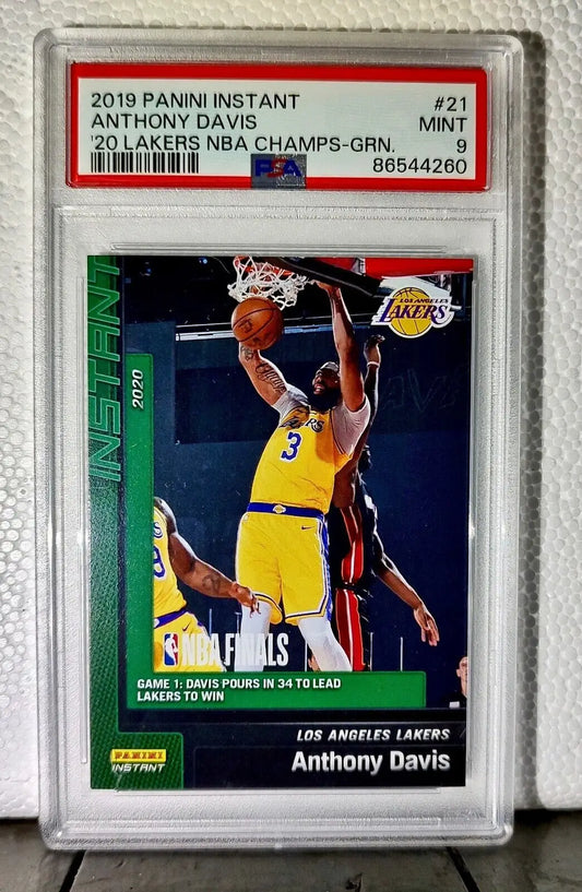 Anthony Davis 2020 Panini Lakers NBA Champions #21 Green Card 10/10 PSA 9 Mint - Basketball Card Single